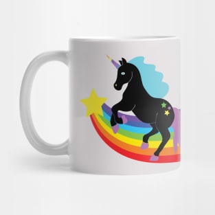 Black Unicorn With Rainbow and Stars Mug